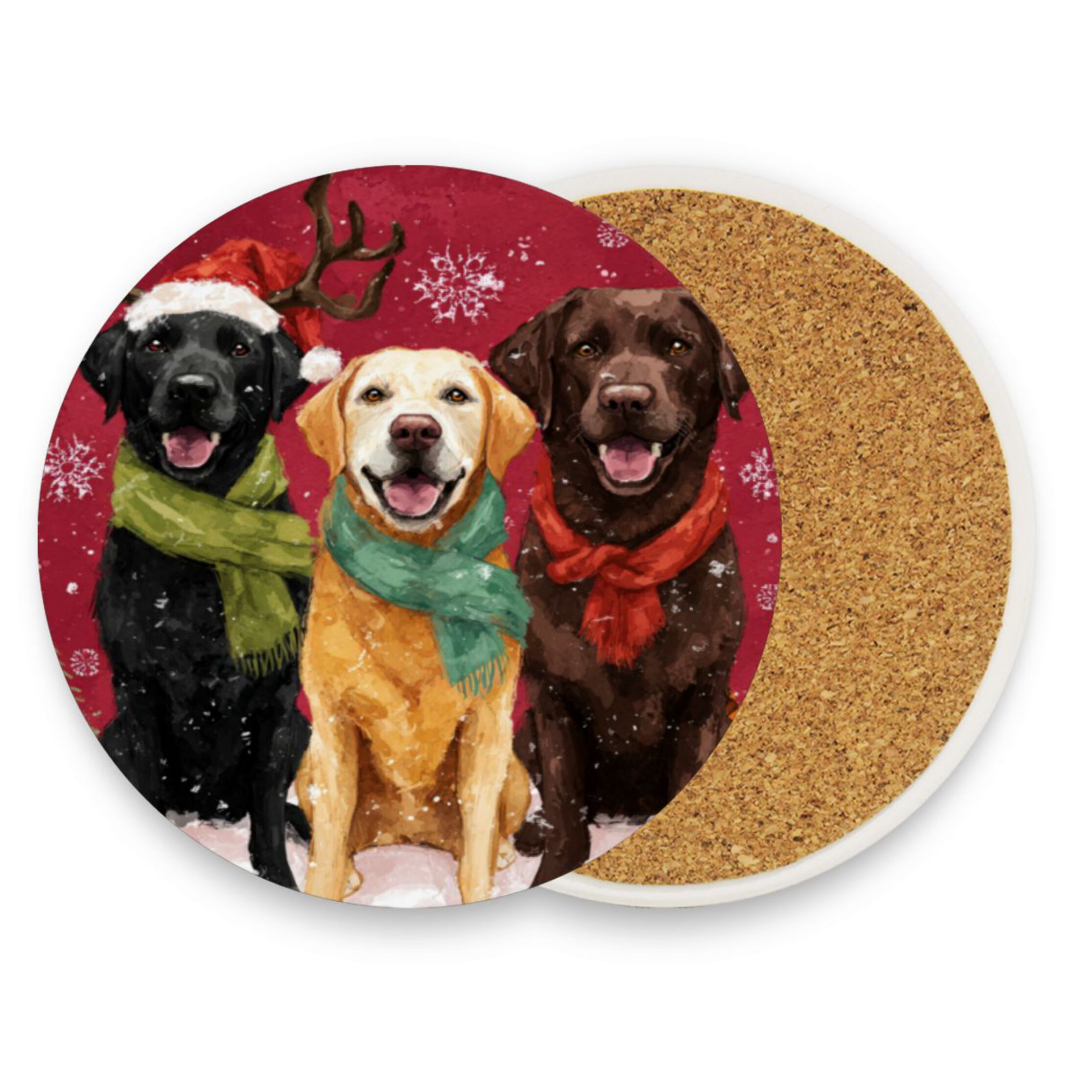 Labrador Coasters Qxltty Two Pcs Drink Coasters Christmas Labrador Dogs Ceramic Round ...