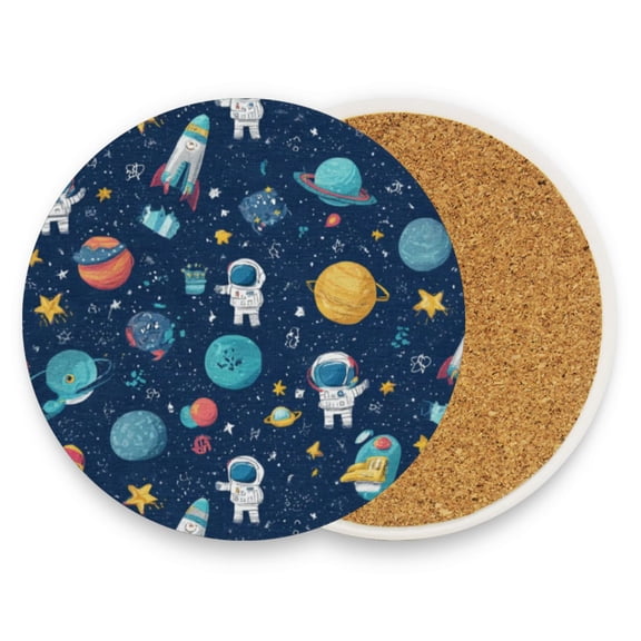 Qxltty Two Pcs Drink Coasters Space Themed Ceramic Round Coaster Absorbent Suitable for Kinds of Cups Coffee Table