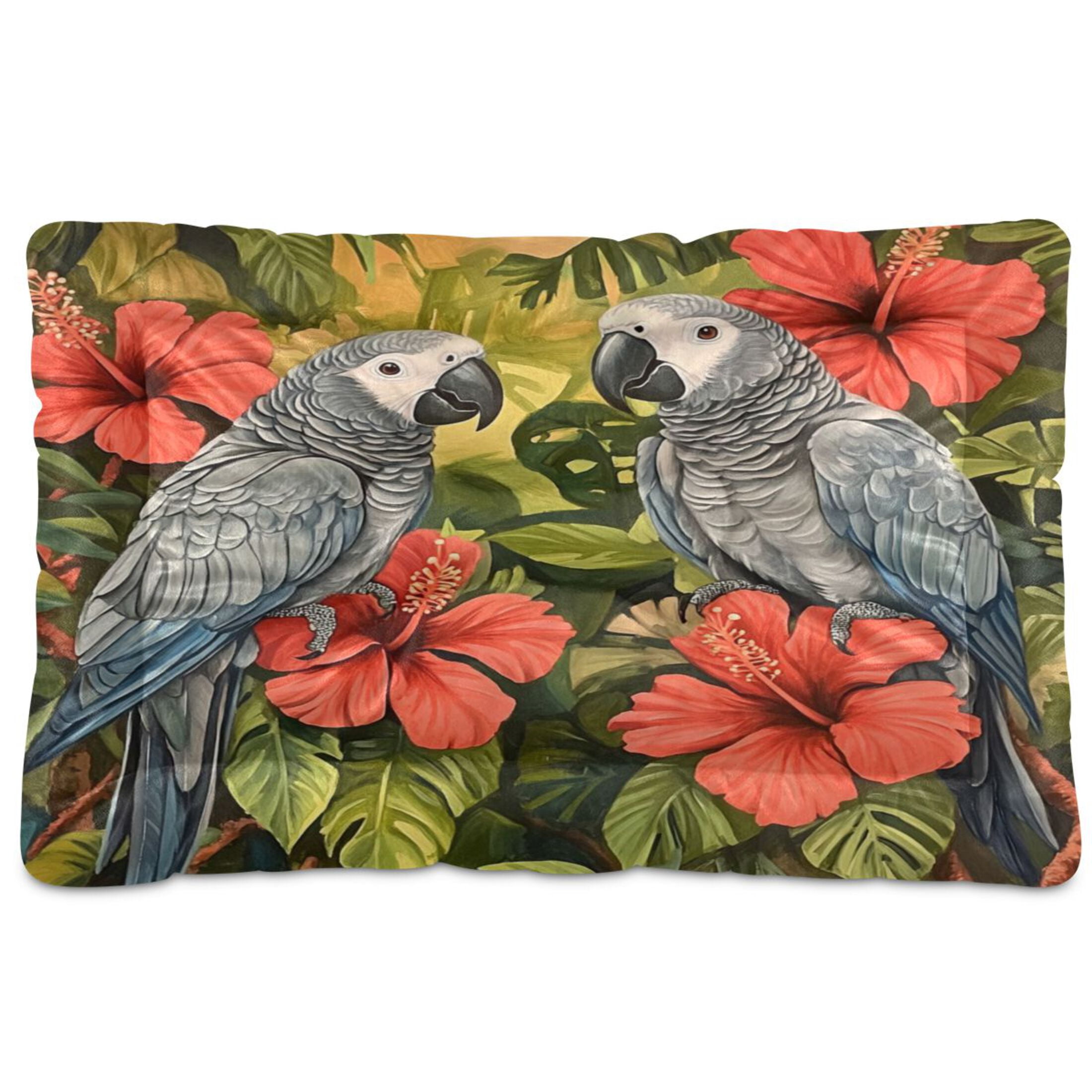 Qxltty Two Playful Gray Parrots Ped Pad Wear-resistant and Hard to Bite Through Sleeping Pad for Small Medium Large Dogs Winter Pet Bed 36×24in