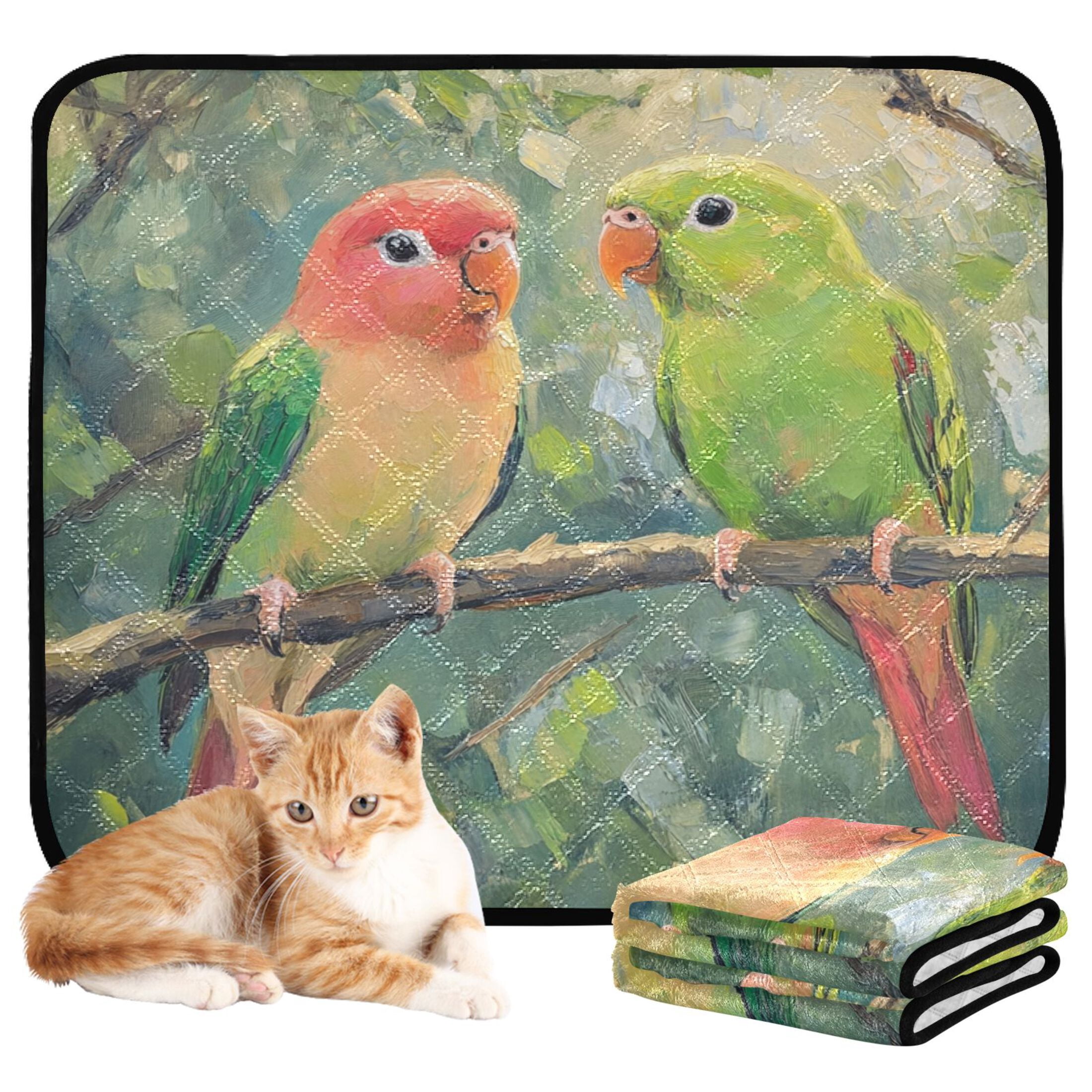 Qxltty Two Playful Parrots Cat litter Pads Pet Set of 3 Diaper Mats Center Anti-leakage Layer Absorbent Soft and Comfortable