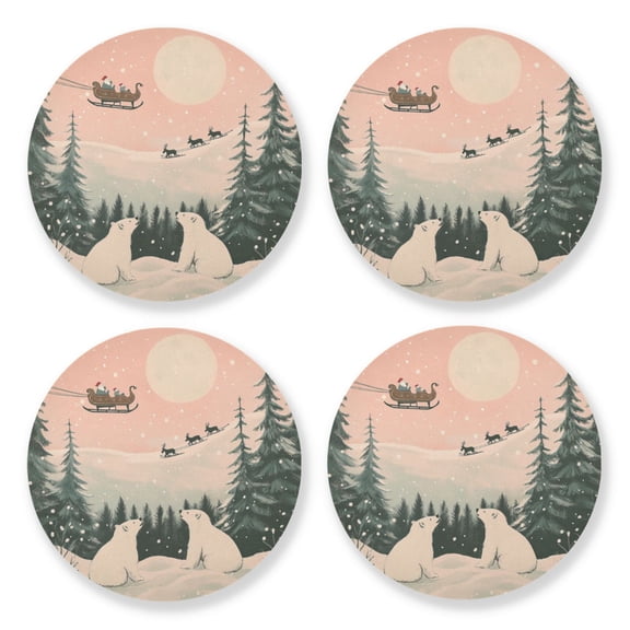 Qxltty Two Polar Bears in The Snow Wooden Coasters Set of 4 Fun and Practical Perfectly Non-Slip Warm Home Accent