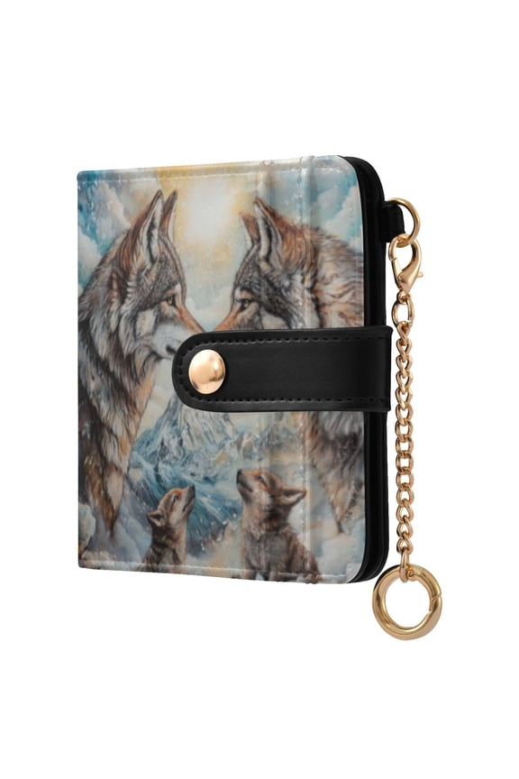 Two Wolf Kings Ladies Wallet Rfid Slim Thin Compact Credit Card Women Wallet Zipper Coin Pocket and ID Window for Female Gifts