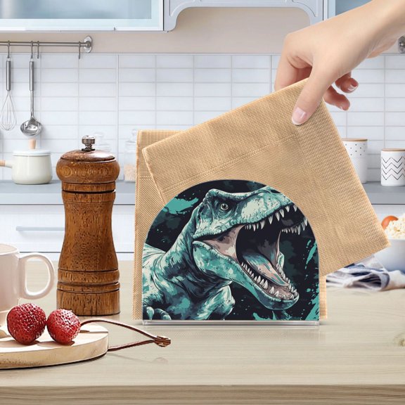 Qxltty Tyrannosaurus Rex Acrylic Napkin Holder Set of 1 Transparent Dining Table Kitchen Cafeteria Home Decor 4.1x4.9x1.97in