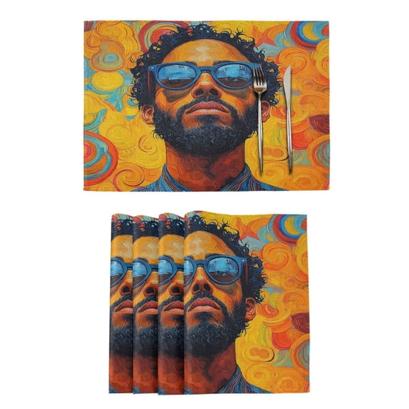 Qxltty Uncle Art Curly Placemats Set of 4 Heat Resistant Non-Slip Place mat for Dining Table Washable Durable Polyester Woven Table Decorations