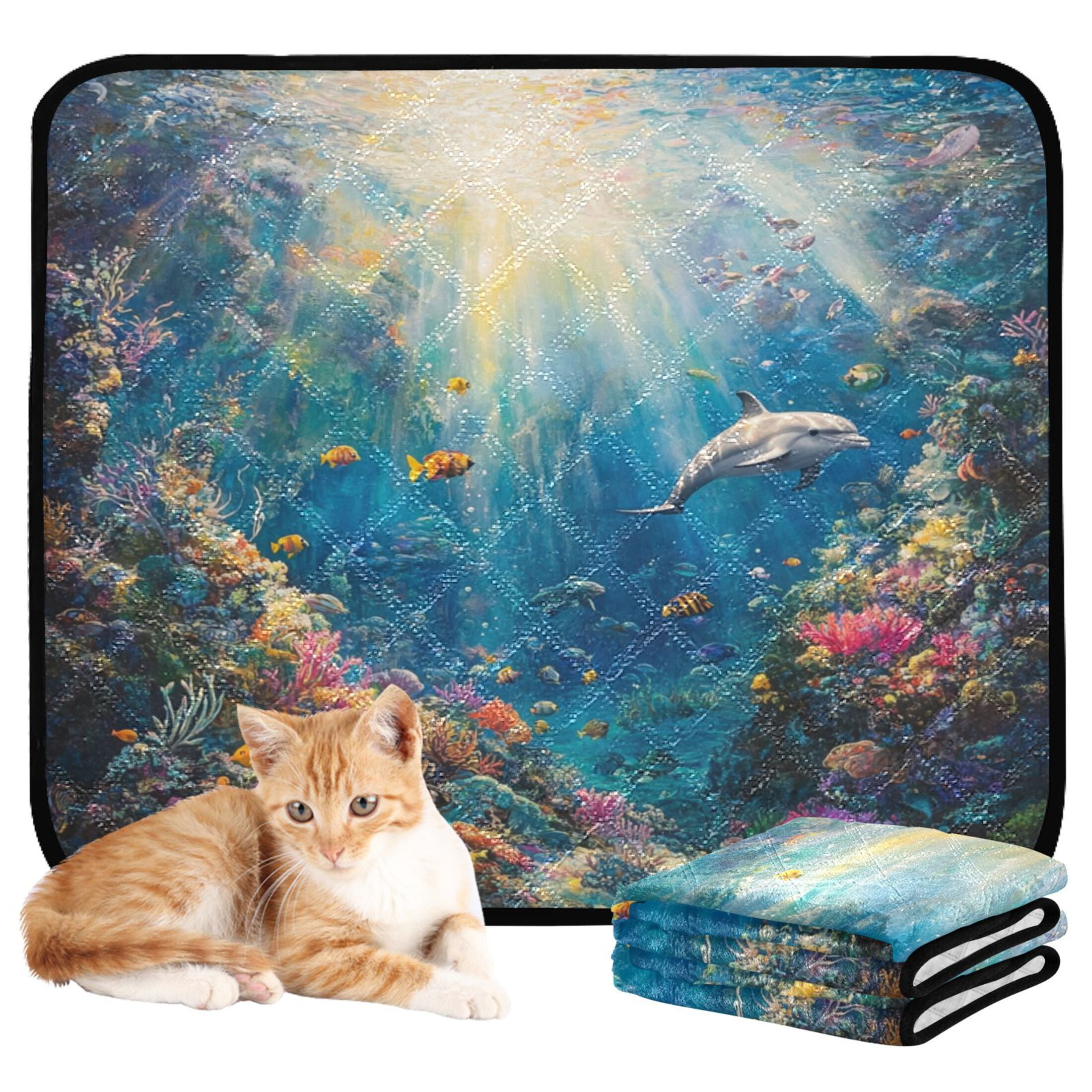 Qxltty Underwater World Cat litter Pads Pet Set of 3 Diaper Mats Center Anti-leakage Layer Absorbent Soft and Comfortable