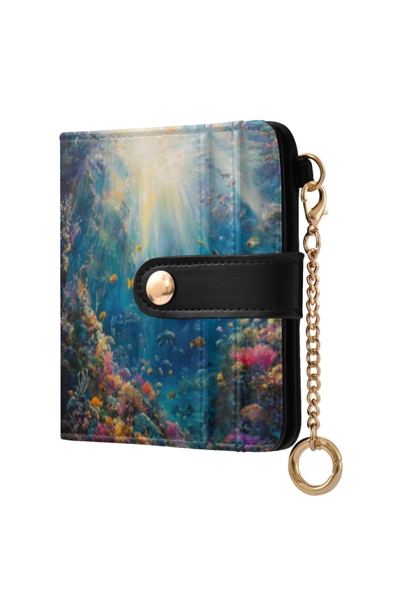 Underwater World Ladies Wallet Rfid Slim Thin Compact Credit Card Women Wallet Zipper Coin Pocket and ID Window for Female Gifts