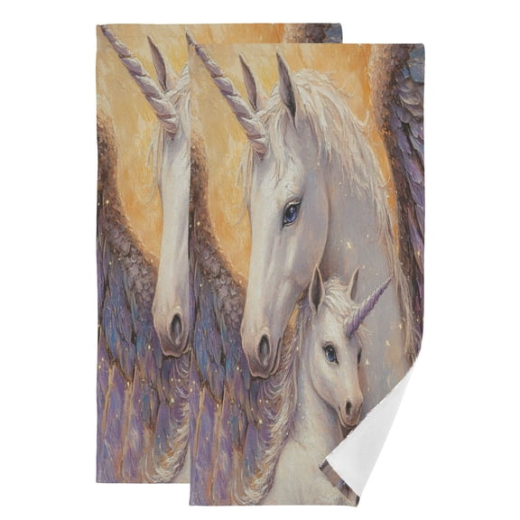 Qxltty Unicorn Family Face Towel Set of 2 Polyester Cotton Soft Bath Towels for Bathroom Kitchen Hotel Spa 28.3x14.4in