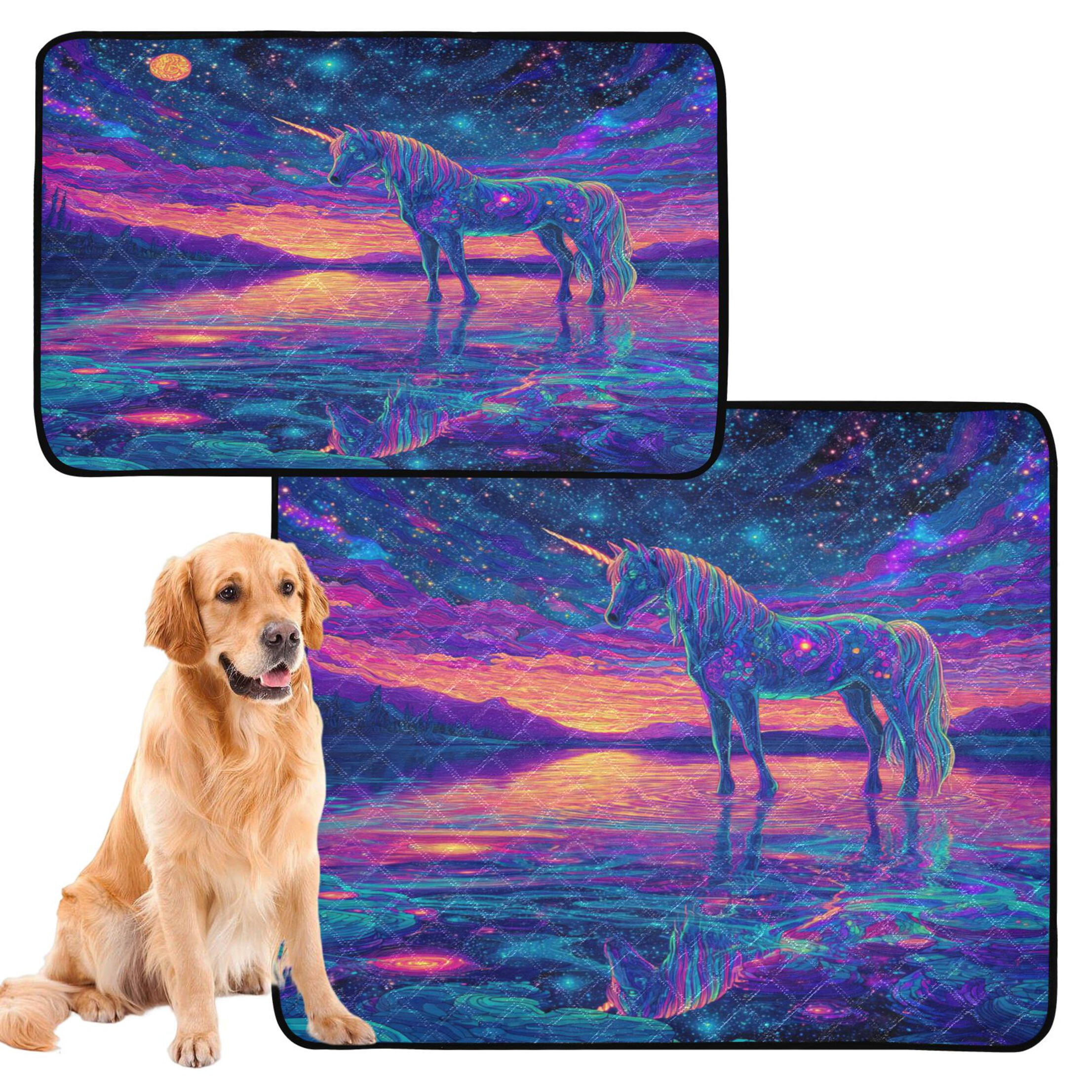 Qxltty Unicorn Horse Cat litter Pads Pet Set of 2 Diaper Mats Center Anti-leakage Layer Absorbent Soft and Comfortable