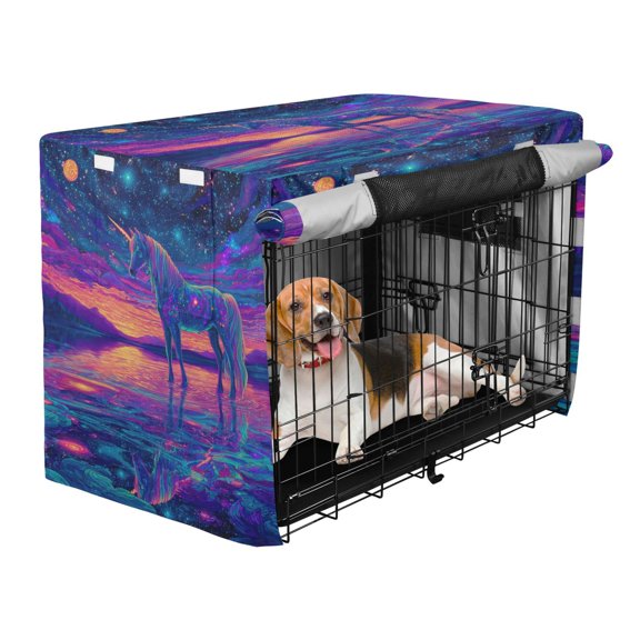 Qxltty Unicorn Horse Crate Cover Durable Oxford Cloth Pet Kennel Sunshade Universal Fit for 35in Wire Cage