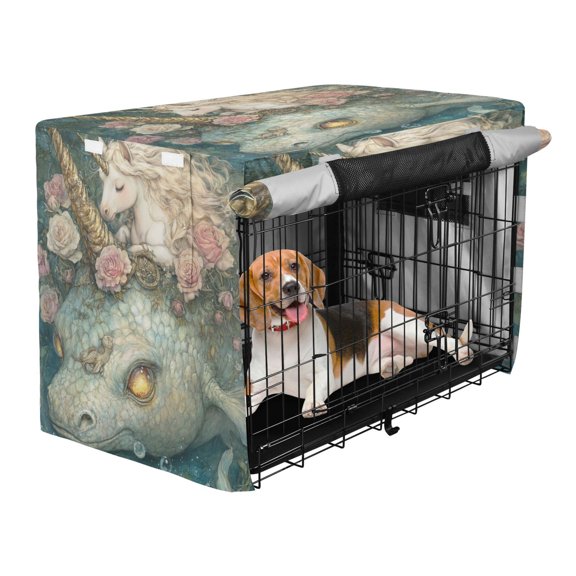 Qxltty Unicorns and Sea Monsters Crate Cover Durable Oxford Cloth Pet Kennel Sunshade Universal Fit for 47in Wire Cage