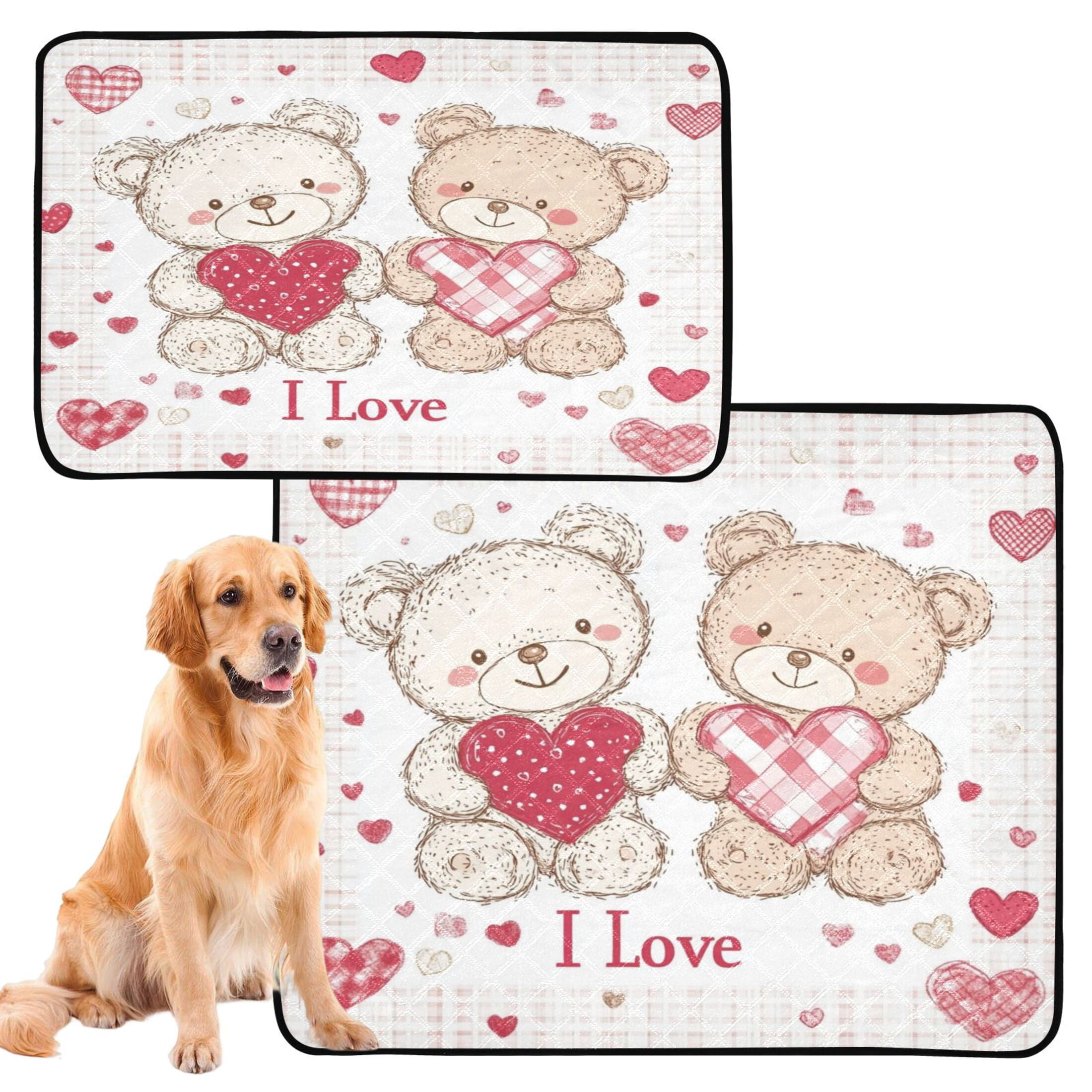 Qxltty Valentine Teddy Bear Cat litter Pads Pet Set of 2 Diaper Mats Center Anti-leakage Layer Absorbent Soft and Comfortable