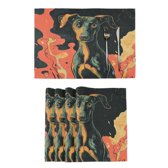 Qxltty Vibrant Style Dog Pattern Placemats Set of 4 Heat Resistant Non-Slip Place mat for Dining Table Washable Durable Polyester Woven Table Decorations