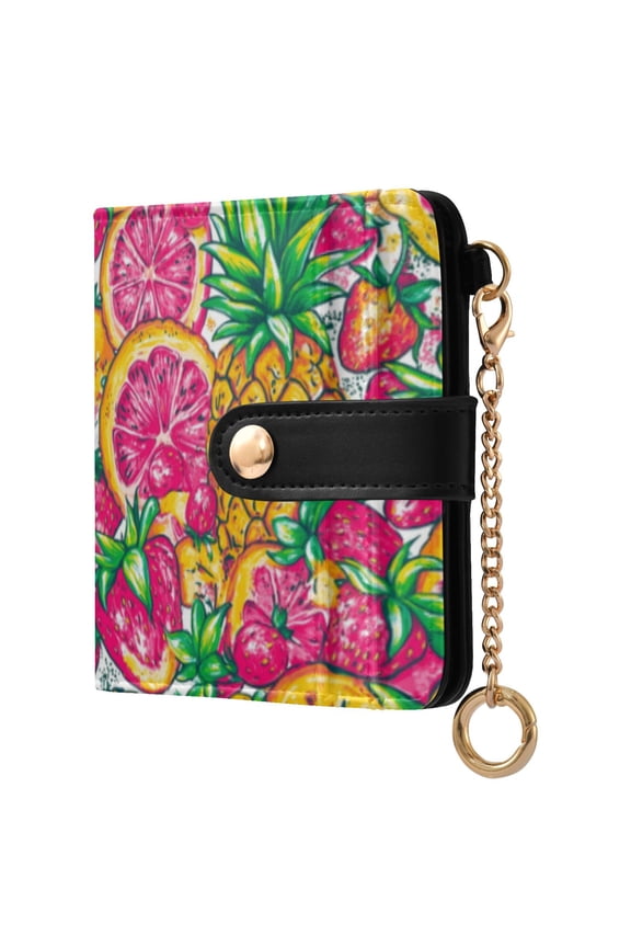 A Vibrant Summer Pattern with Colorful Fruits Ladies Wallet Rfid Slim Thin Compact Credit Card Women Wallet Zipper Coin Pocket and ID Window for Female Gifts