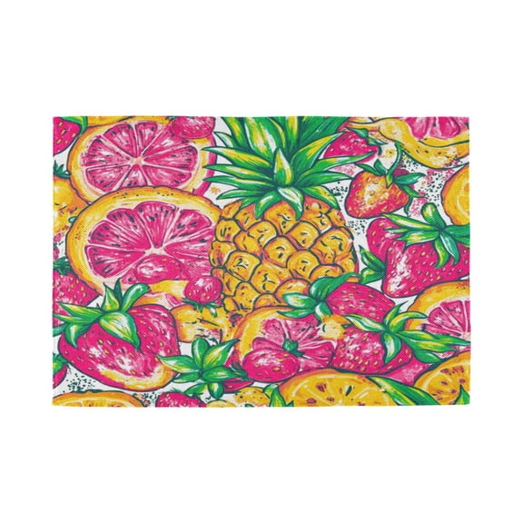 Qxltty A Vibrant Summer Pattern with Colorful Fruits Placemats Set of 1 Heat Resistant Non-Slip Place mat for Dining Table Washable Durable Polyester Woven Table Decorations