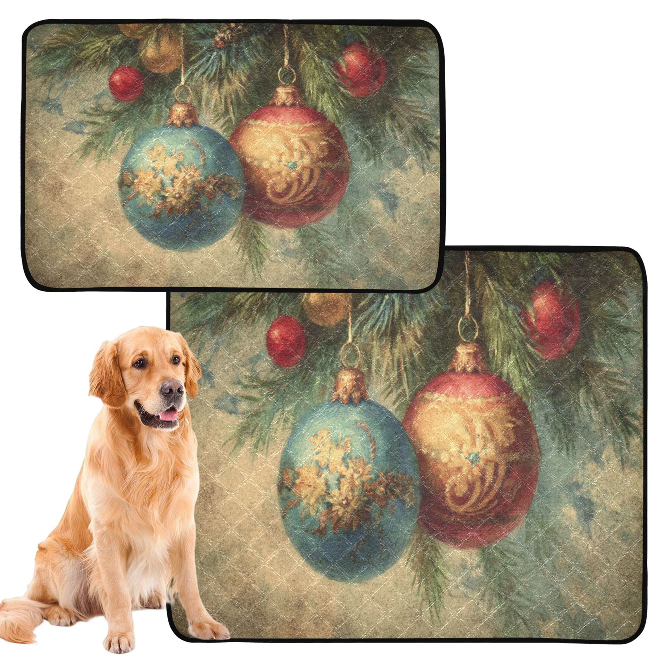 Qxltty Vintage Christmas Ball Cat litter Pads Pet Set of 2 Diaper Mats Center Anti-leakage Layer Absorbent Soft and Comfortable