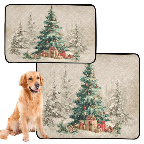 Qxltty Vintage Christmas Trees Cat litter Pads Pet Set of 2 Diaper Mats Center Anti-leakage Layer Absorbent Soft and Comfortable