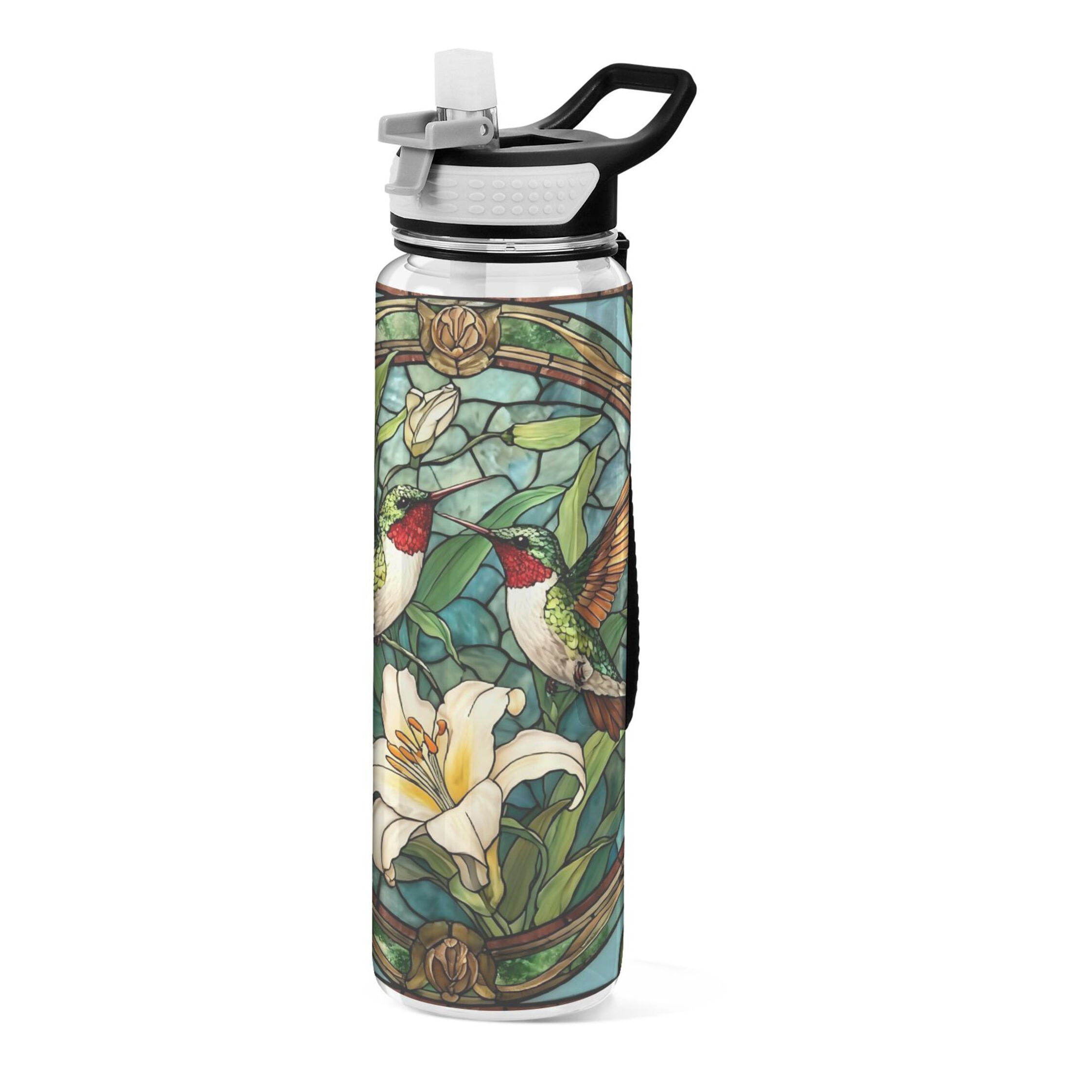 Qxltty Vintage Glass Bird Water Bottle 32 oz with Straw BPA Free Reusable Fitness Sport Bottle Perfect for Travel School Outdoors and Gym