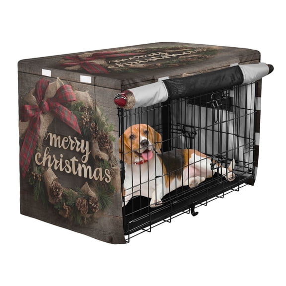 Qxltty Vintage Oak Hoop Crate Cover Durable Oxford Cloth Pet Kennel Sunshade Universal Fit for 47in Wire Cage