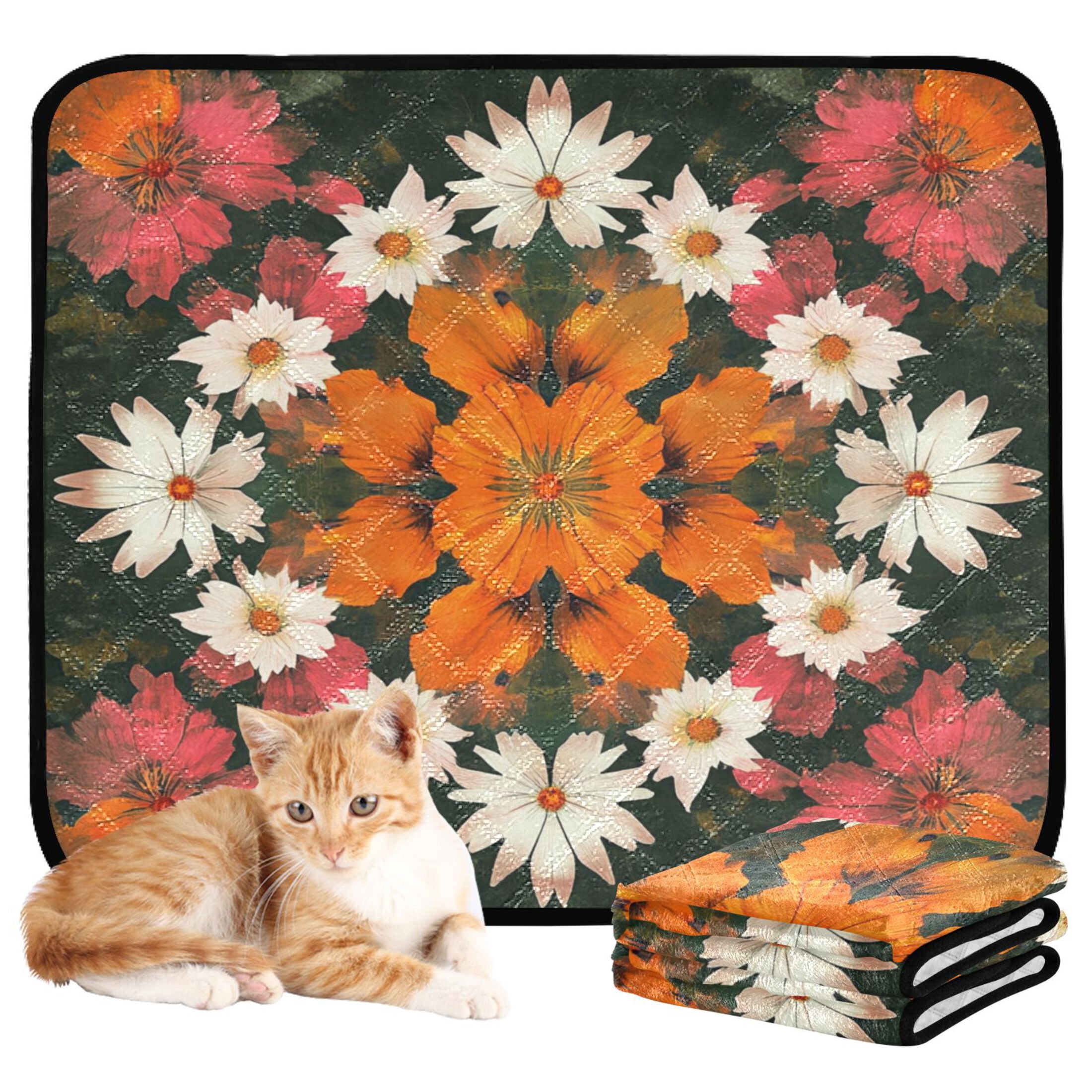 Qxltty Vintage Orange and White Flower Cat litter Pads Pet Set of 3 Diaper Mats Center Anti-leakage Layer Absorbent Soft and Comfortable