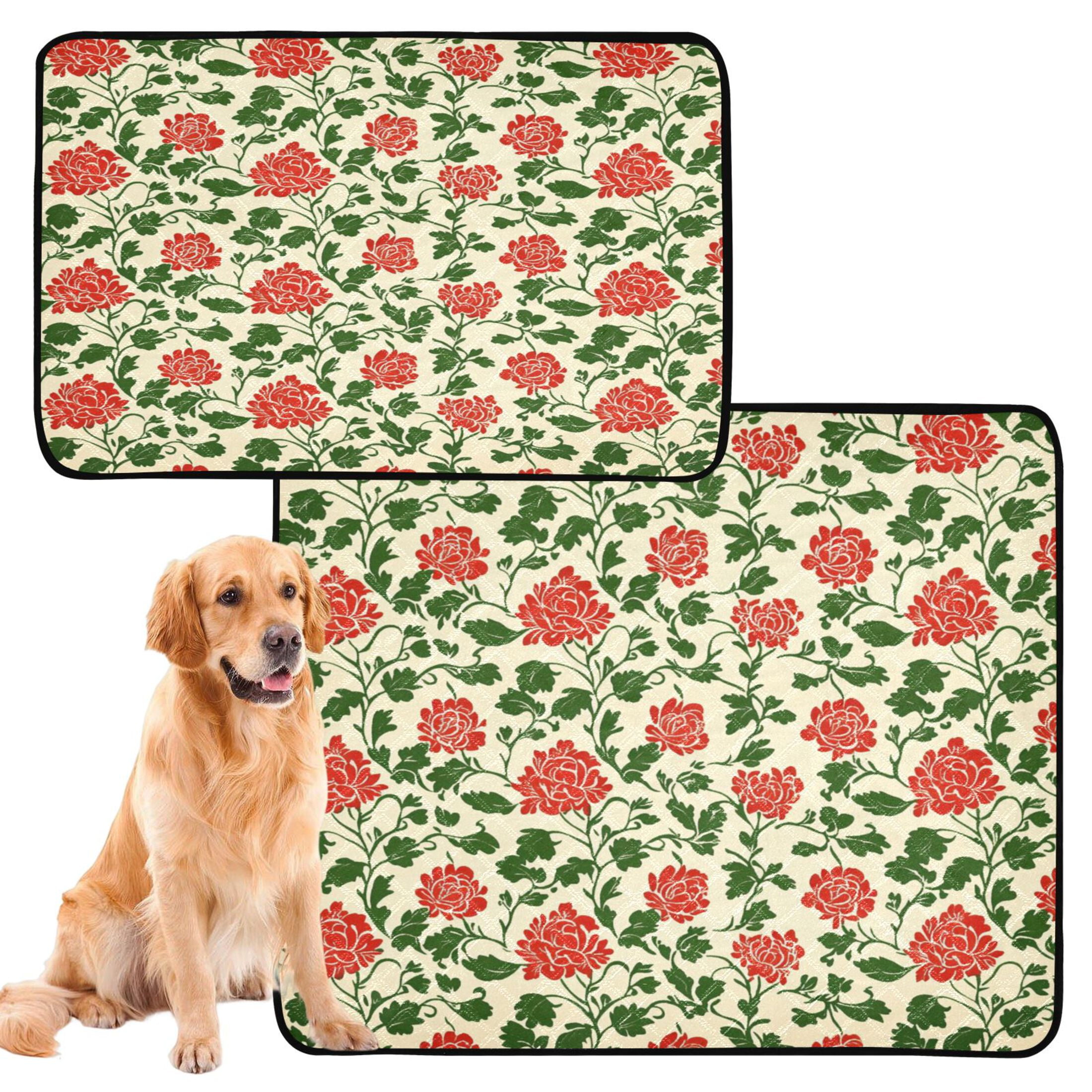 Qxltty Vintage Red Floral Pattern Cat litter Pads Pet Set of 2 Diaper Mats Center Anti-leakage Layer Absorbent Soft and Comfortable