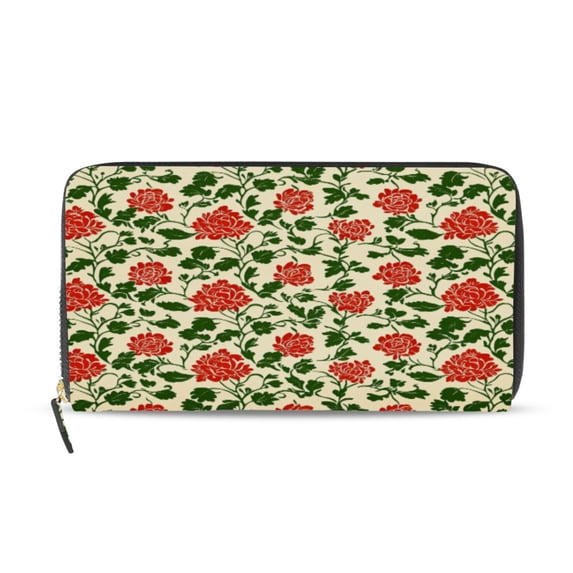 Qxltty Vintage Red Floral Pattern Women's Leather Wallet Fashion Retro Multi Card Holder with Cell Phone Pocket Mothers Day Gifts