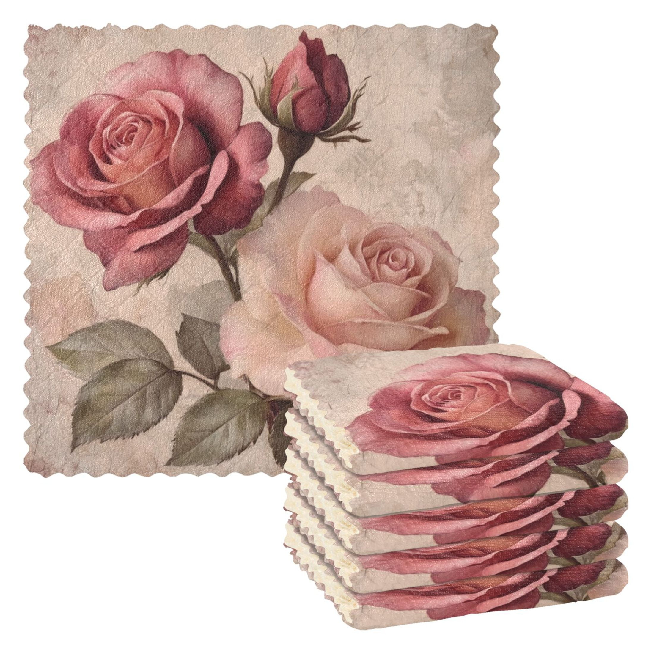 ALAZA Vintage Shabby Chic Dish Towels - Super Absorbent Kitchen Towels Set Of 6, Pink Rose Floral - View #5
