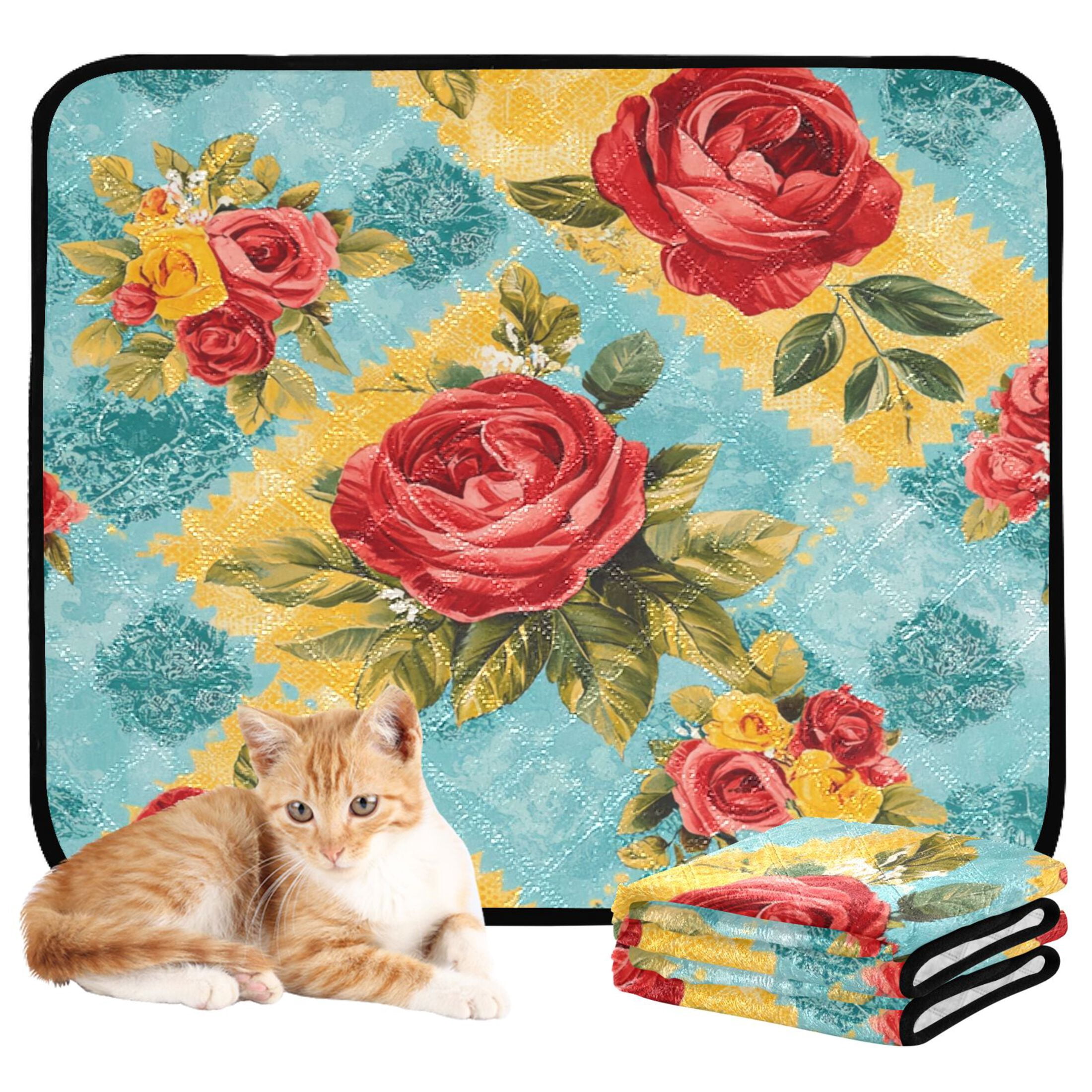 Qxltty Vintage Rose Quilt Chart Cat litter Pads Pet Set of 3 Diaper Mats Center Anti-leakage Layer Absorbent Soft and Comfortable