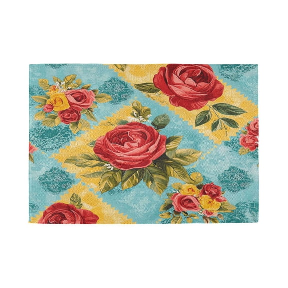 Qxltty Vintage Rose Quilt Chart Placemats Set of 1 Heat Resistant Non-Slip Place mat for Dining Table Washable Durable Polyester Woven Table Decorations