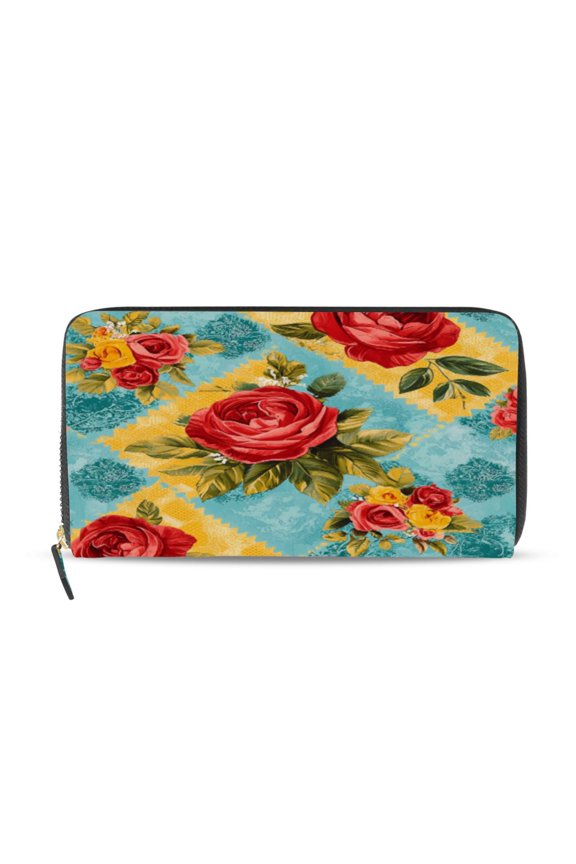 Vintage Rose Quilt Chart Women's Leather Wallet Fashion Retro Multi Card Holder with Cell Phone Pocket Mothers Day Gifts