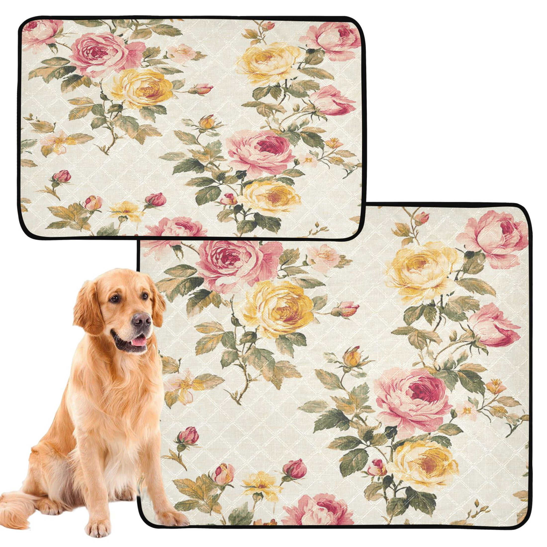 Qxltty Vintage Shabby Chic Floral Pattern with Roses Cat litter Pads Pet Set of 2 Diaper Mats Center Anti-leakage Layer Absorbent Soft and Comfortable