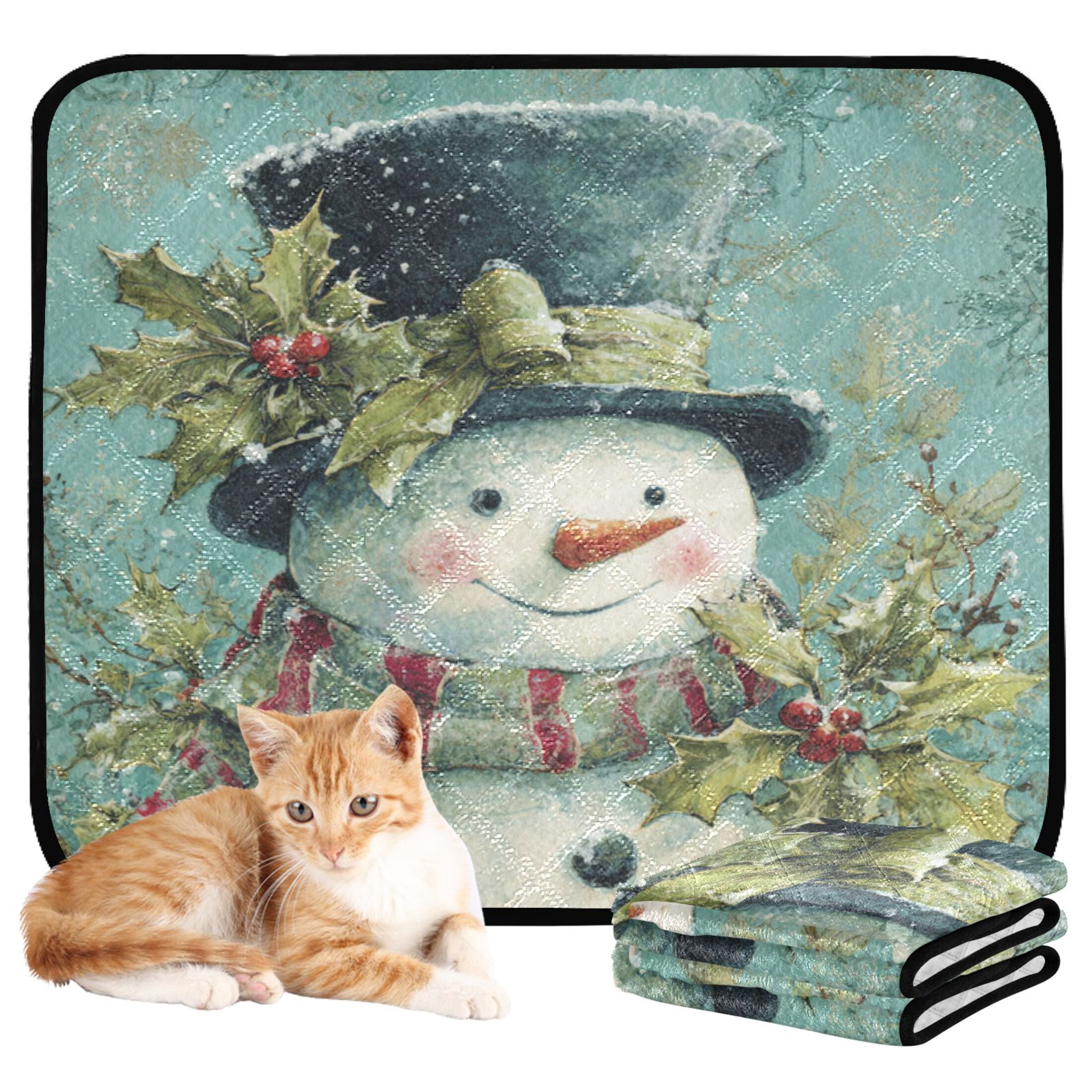 Qxltty Vintage Snowman Cat litter Pads Pet Set of 3 Diaper Mats Center Anti-leakage Layer Absorbent Soft and Comfortable