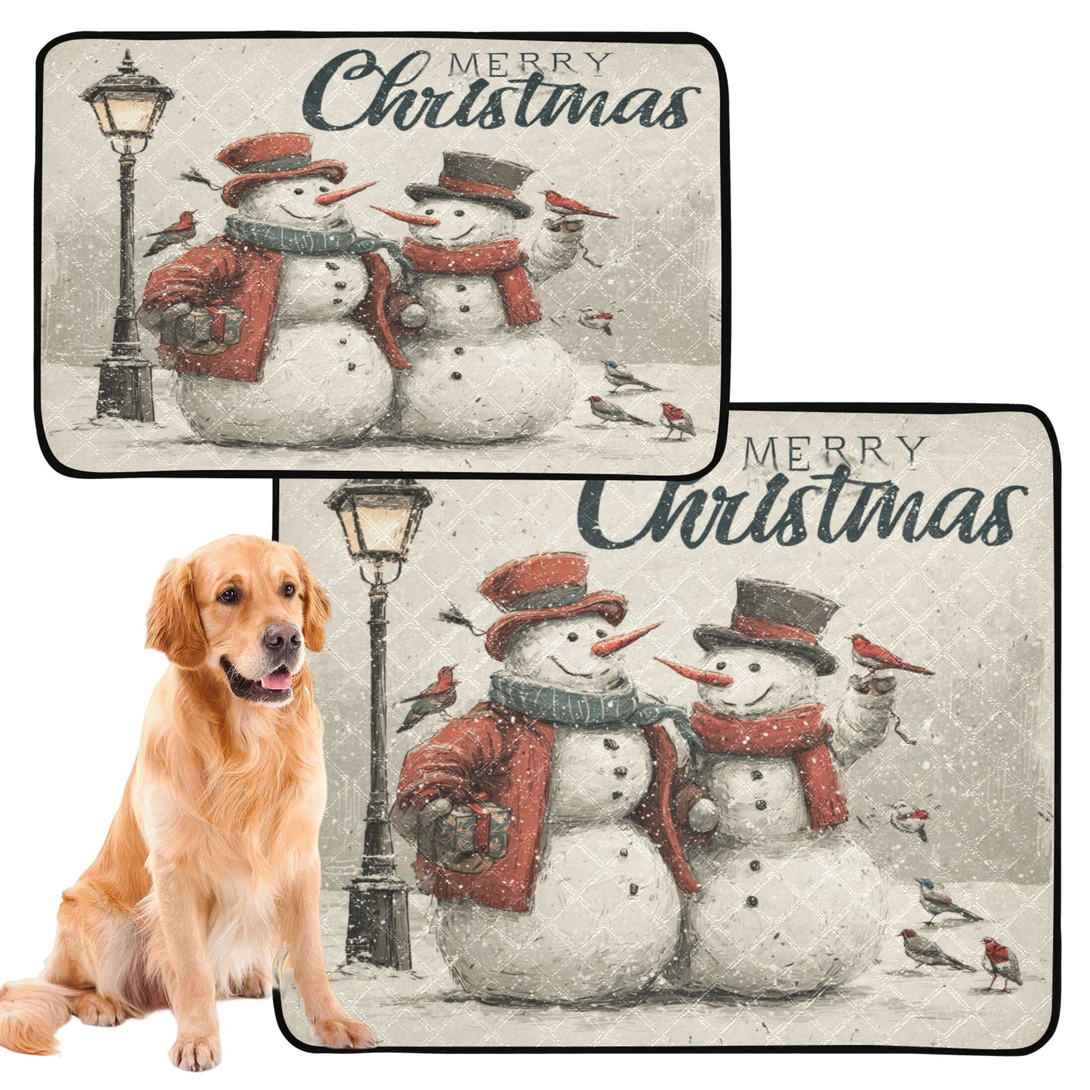 Qxltty Vintage Snowmen Cat litter Pads Pet Set of 2 Diaper Mats Center Anti-leakage Layer Absorbent Soft and Comfortable