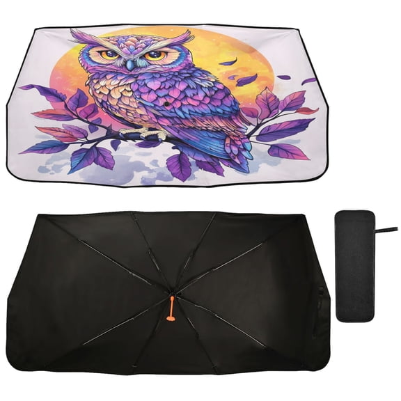 Qxltty Vivid Purple Owl Car Windshield Sunshade Umbrella Quality Black Rubberized Fabric Can Effectively Block UV Rays Heat