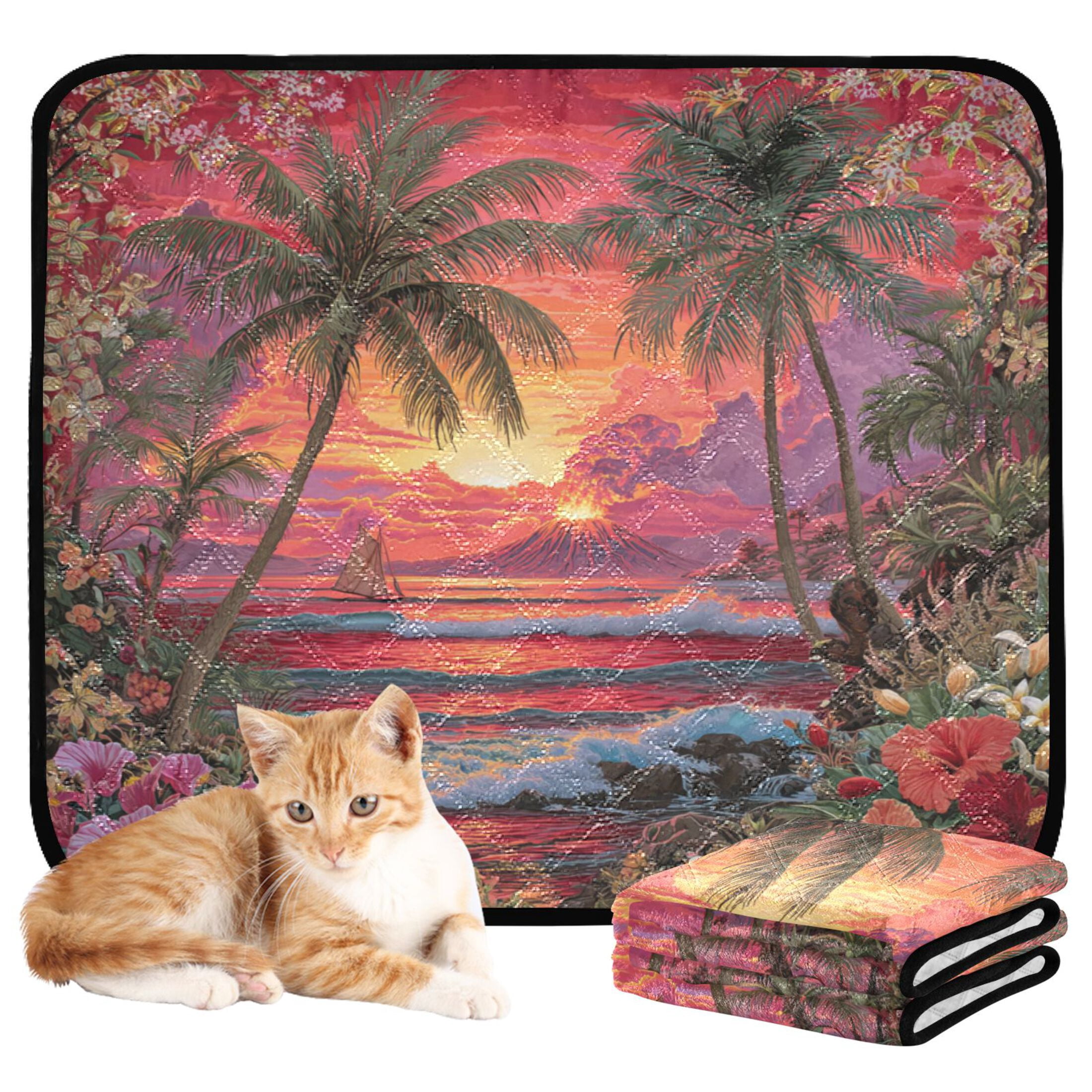Qxltty Volcanic Island Cat litter Pads Pet Set of 3 Diaper Mats Center Anti-leakage Layer Absorbent Soft and Comfortable