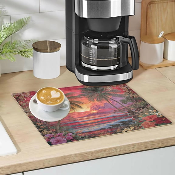 Qxltty Volcanic Island Leather Drying Mat for Kitchen Countertops Coffee Mats Hide Stain Quickly Absorbs Water Tableware Decor