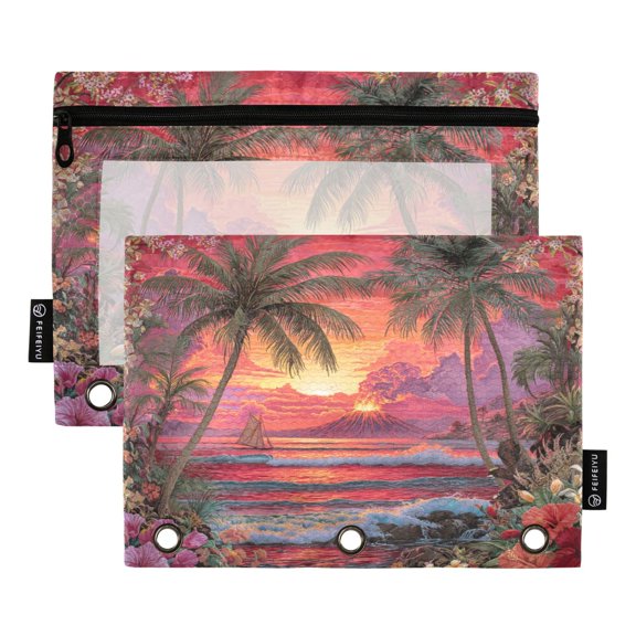 Qxltty Volcanic Island Pencil Pouches for 3 Ring Binder Clear Window Zipper Pencil Case for Office College Supplies