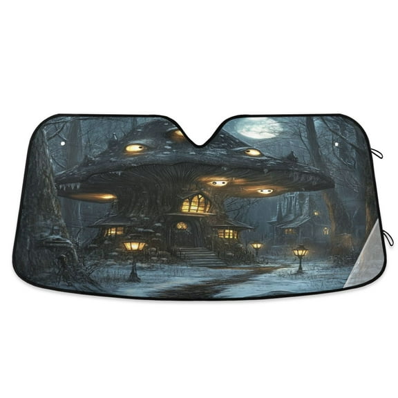 Qxltty Warm Mushroom Room Car Windshield Sunshades Foldable UV Rays Sun Visor Protector Keep Your Vehicle Cool 53×23.5in
