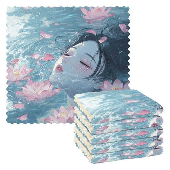 Qxltty Water Brings Out The Lotus Kitchen Towels Set of 6 Ultra Soft Absorbent Quick Drying Dish Cloths 11 x 11in