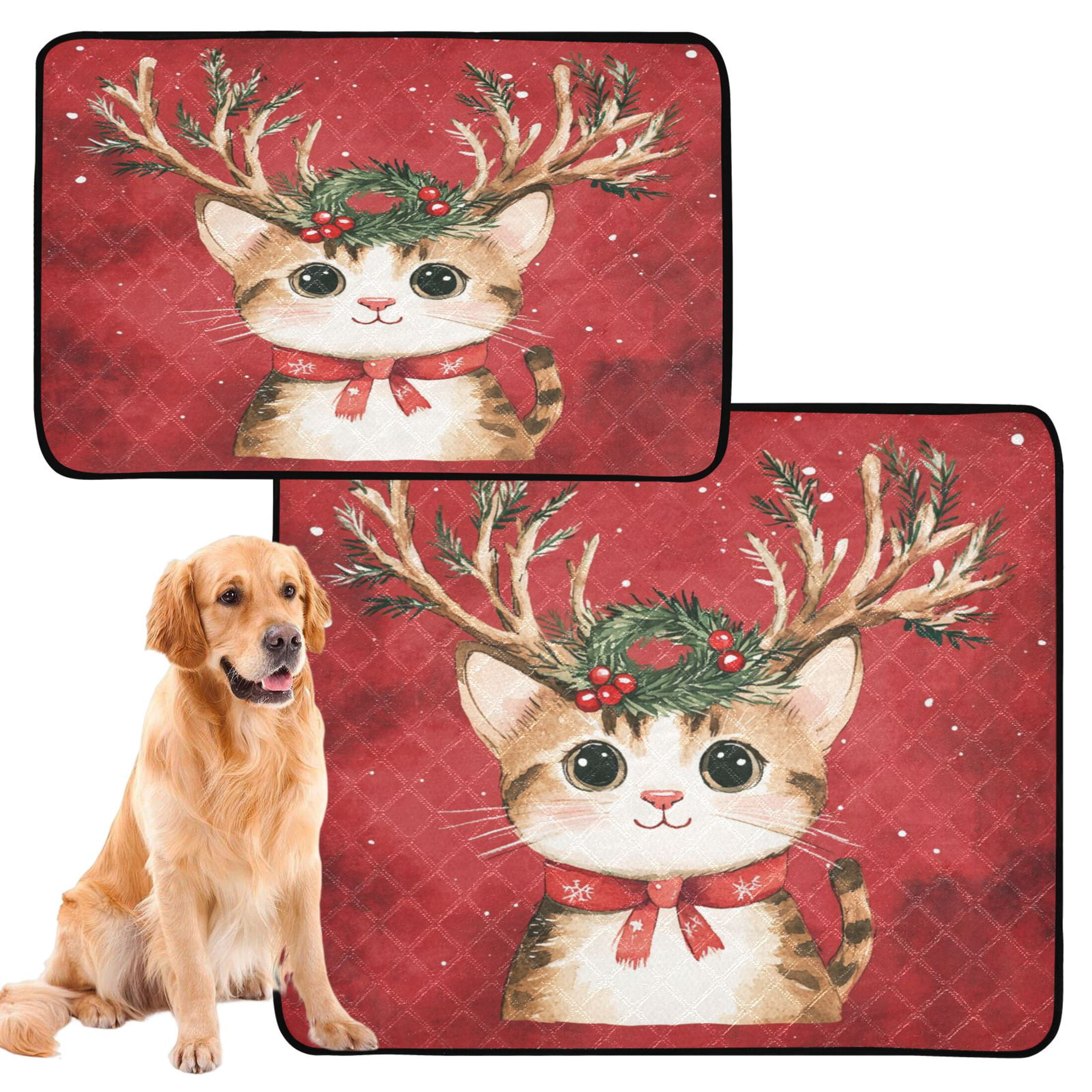 Qxltty Watercolor Painting Of A Cute Cat Cat litter Pads Pet Set of 2 Diaper Mats Center Anti-leakage Layer Absorbent Soft and Comfortable
