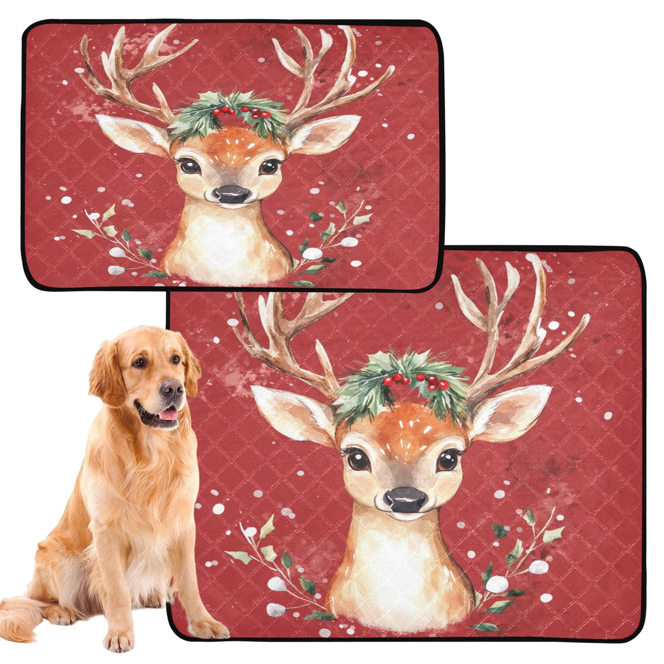 Qxltty Watercolor Painting Of A Cute Deer Cat litter Pads Pet Set of 2 Diaper Mats Center Anti-leakage Layer Absorbent Soft and Comfortable