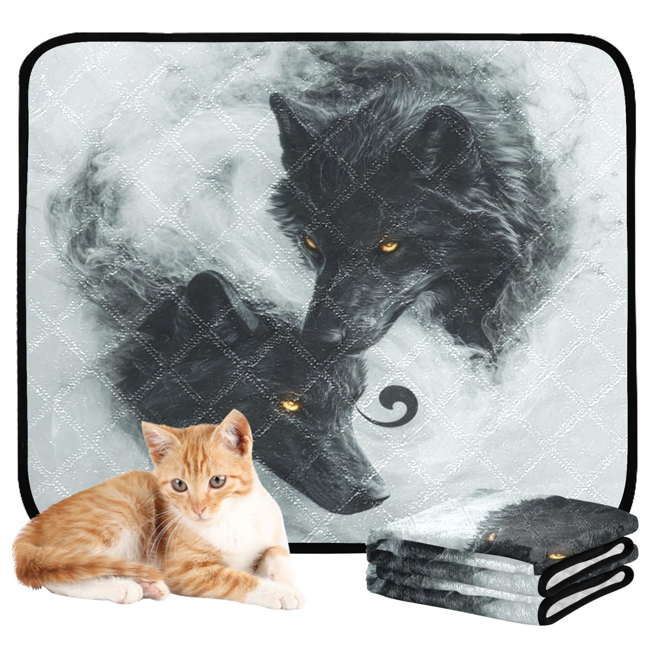 Qxltty Watercolor Style Black Wolf Cat litter Pads Pet Set of 3 Diaper Mats Center Anti-leakage Layer Absorbent Soft and Comfortable