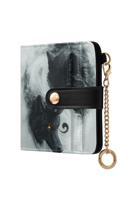 Watercolor Style Black Wolf Ladies Wallet Rfid Slim Thin Compact Credit Card Women Wallet Zipper Coin Pocket and ID Window for Female Gifts