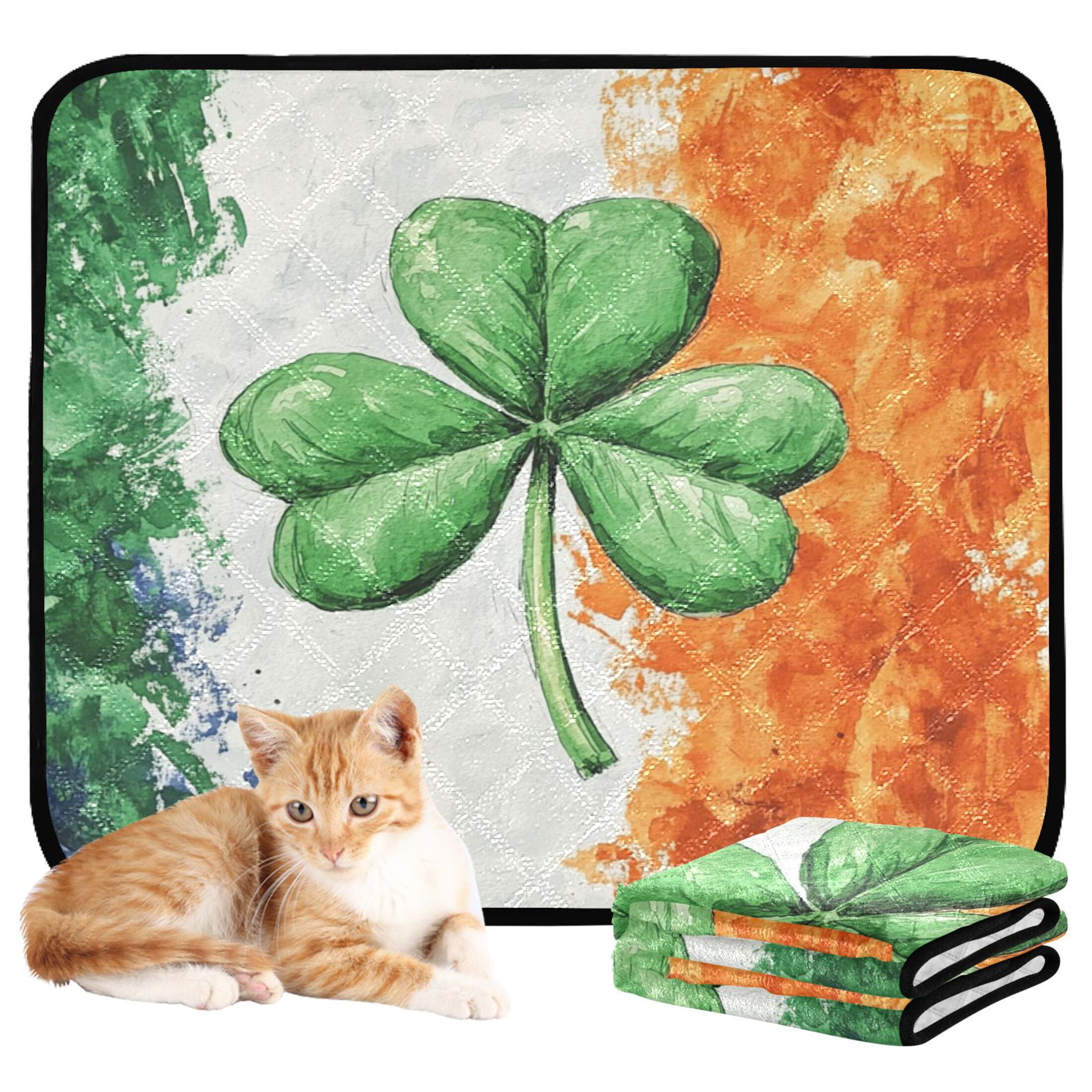 Qxltty Watercolor Style Of Large Green Shamrocks Cat litter Pads Pet Set of 3 Diaper Mats Center Anti-leakage Layer Absorbent Soft and Comfortable