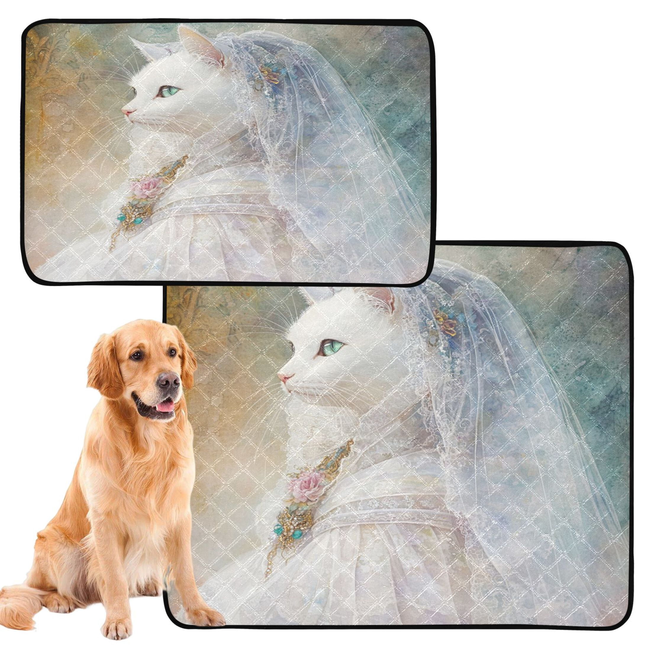 Qxltty Wedding White Cat Cat litter Pads Pet Set of 2 Diaper Mats Center Anti-leakage Layer Absorbent Soft and Comfortable