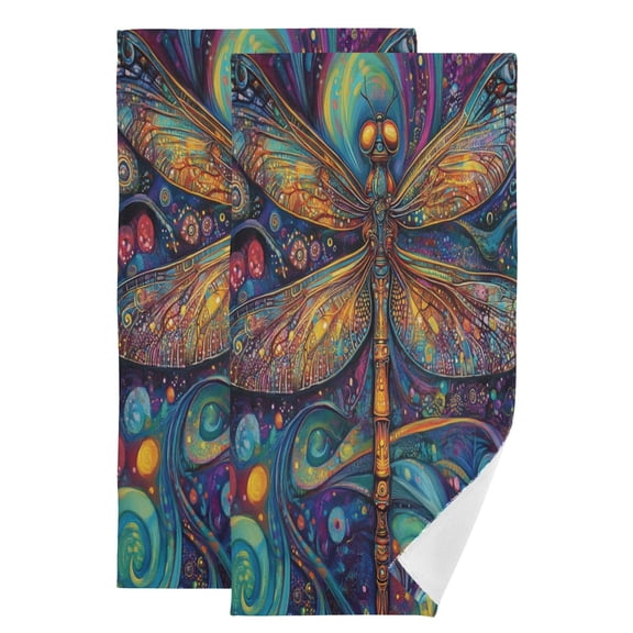 Qxltty Weird Style Dragonfly Face Towel Set of 2 Polyester Cotton Soft Bath Towels for Bathroom Kitchen Hotel Spa 28.3x14.4in