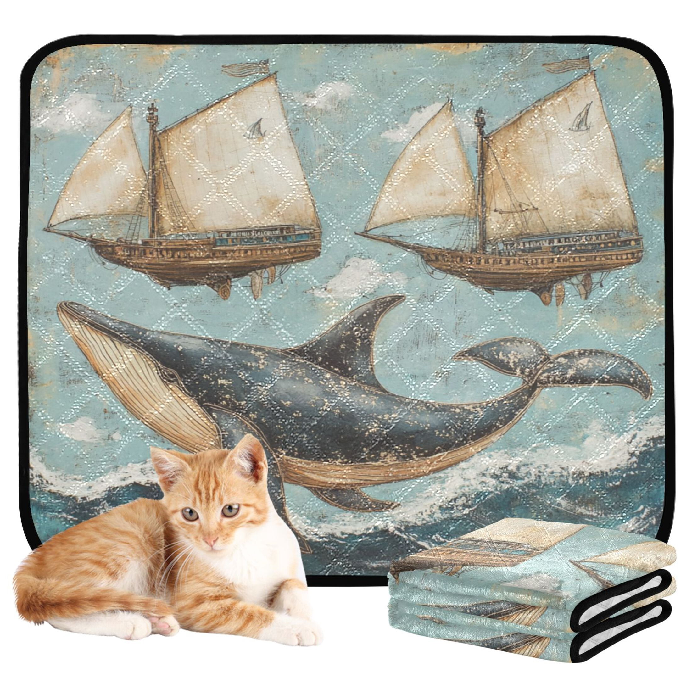 Qxltty Whales Swim with Sailboats Cat litter Pads Pet Set of 3 Diaper Mats Center Anti-leakage Layer Absorbent Soft and Comfortable