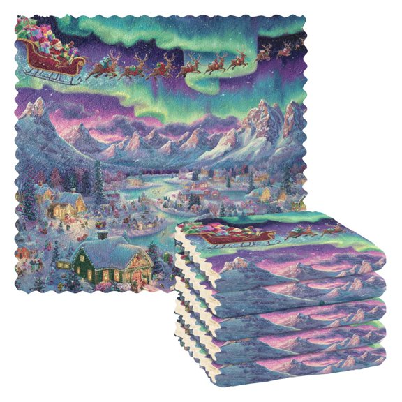 Qxltty Whimsical Christmas Scene 6 Pack Dish Cloths Dish Towels Reusable Kitchen Hand Towels 1111in