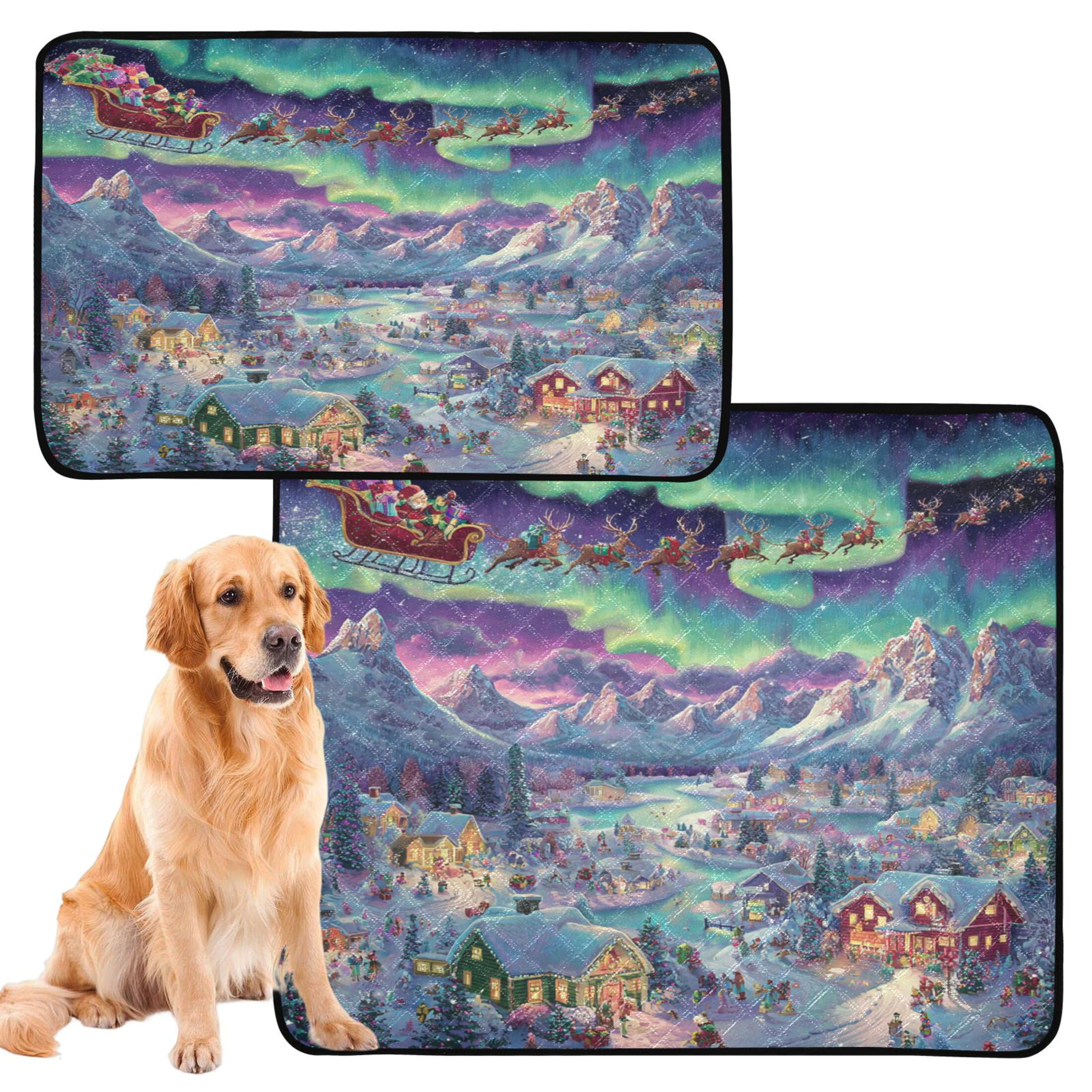 Qxltty Whimsical Christmas Scene Cat litter Pads Pet Set of 2 Diaper Mats Center Anti-leakage Layer Absorbent Soft and Comfortable