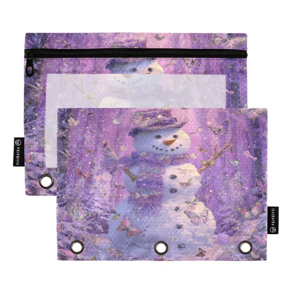 Qxltty Whimsical Snowman Pencil Pouches for 3 Ring Binder Clear Window Zipper Pencil Case for Office College Supplies