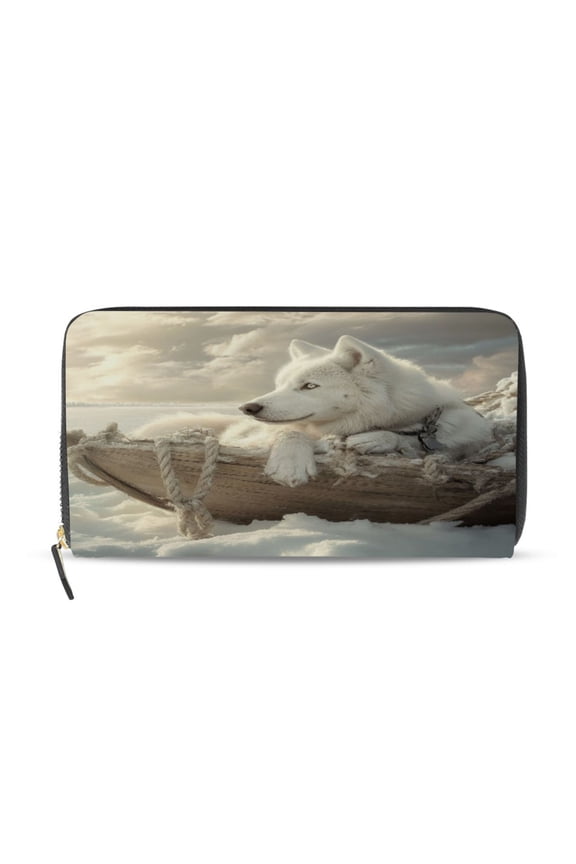 White Alaskan Dog Women's Leather Wallet Fashion Retro Multi Card Holder with Cell Phone Pocket Mothers Day Gifts